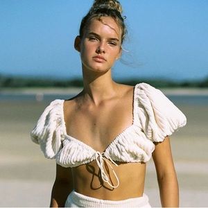 Sabo Luxe Ruffle Puff Sleeve Crop Top with Tie Front